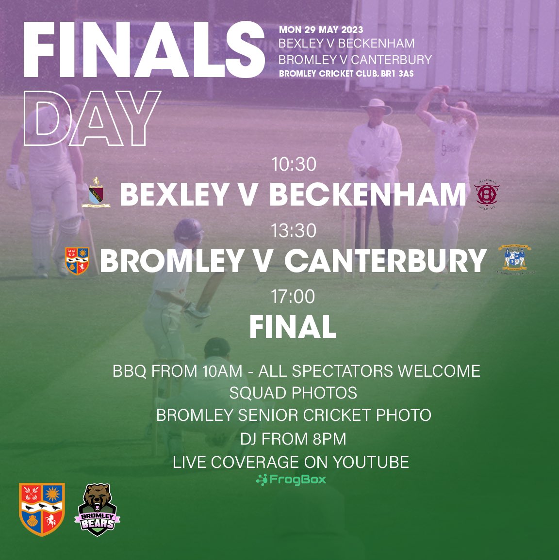 Bromley_CC's tweet photo. Can Bromley U19 defend their title or will there be a new winner?👀

We can’t wait to host @BexleyCC , @BeckenhamCC &amp; @CanterburyCC1 at the Bearcage for the T20 finals day!

An amazing bank holiday Monday to look forward to with a BBQ, Squad photos and music afterwards!💥 https://t.co/oD7uFavF1i