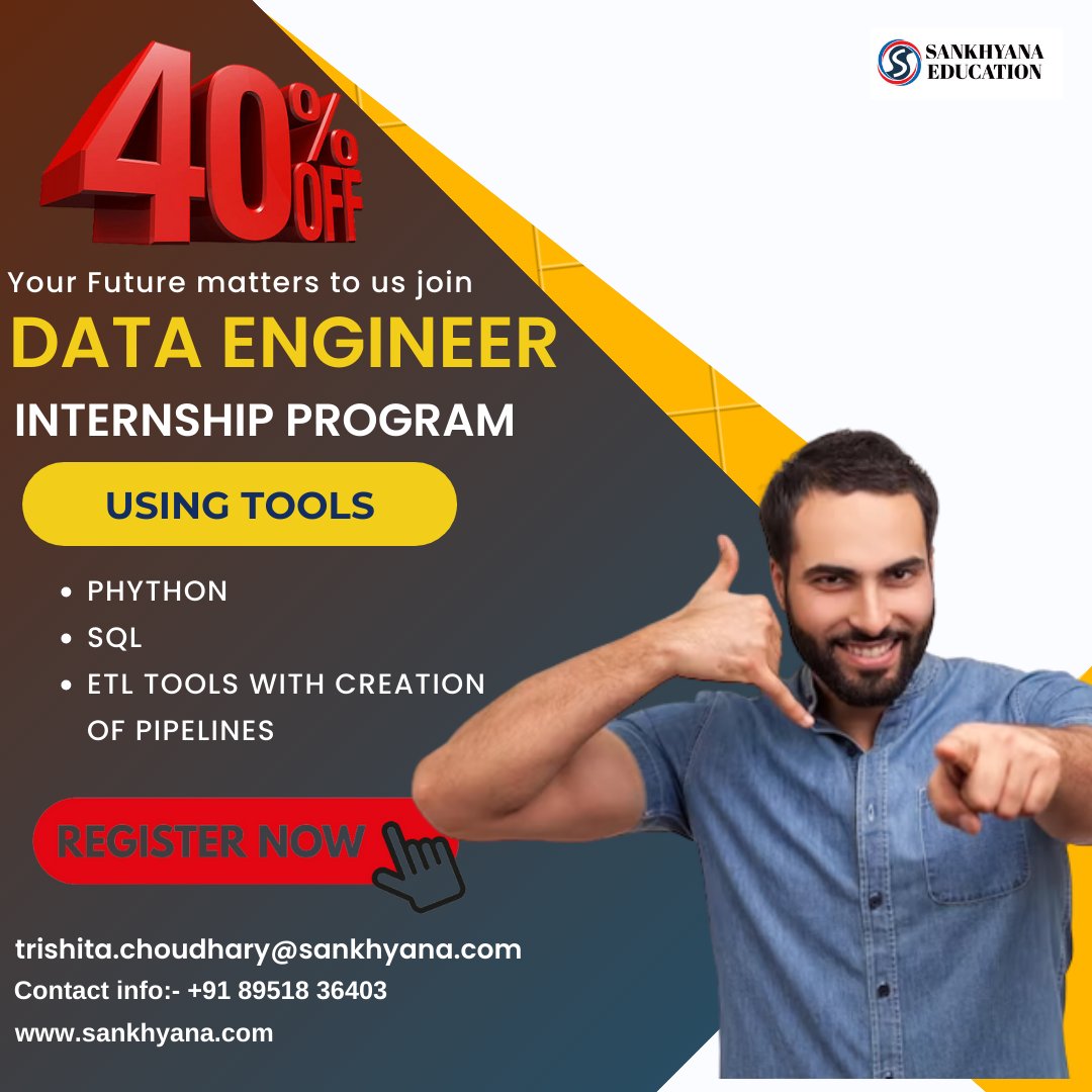 sankhayana's tweet photo. Register Here : - https://t.co/fFkqFsl5yD
+91 89518 36403
trishita.choudhary@sankhyana.com https://t.co/54iIQjVfa0
#SankhyanaEducation #sankhyana #dataengineering #Dataenginner #internship #offer #SQL #python #innovation #technology #bigdata #businessintelligence #Analytics https://t.co/0fZqSnrpBq