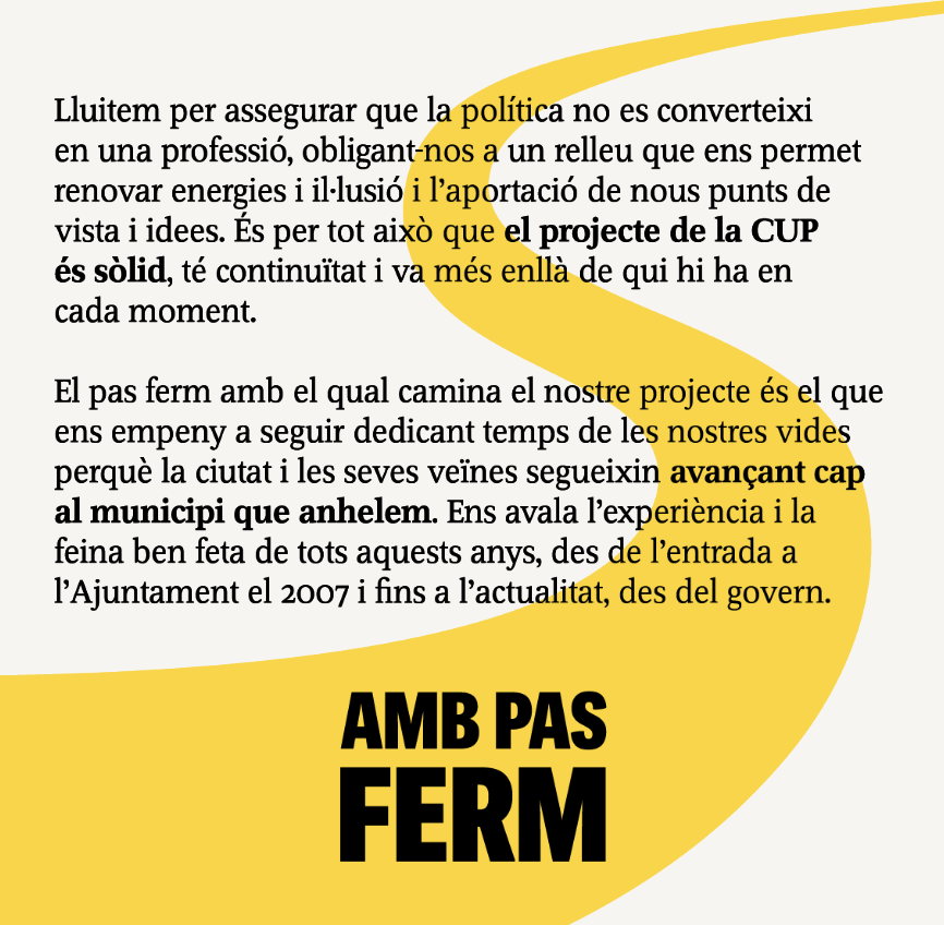 CUPBerga's tweet image. 📄 LA LLISTA | La CUP de Berga som un projecte col·lectiu que defuig de personalismes, que creu en un projecte de ciutat i que treballa #AmbPasFerm per executar-lo, independentment de qui hi ha al davant

📲 Descarrega't el díptic de la llista 👇
🔗 berga.cup.cat/noticia/la-cup…