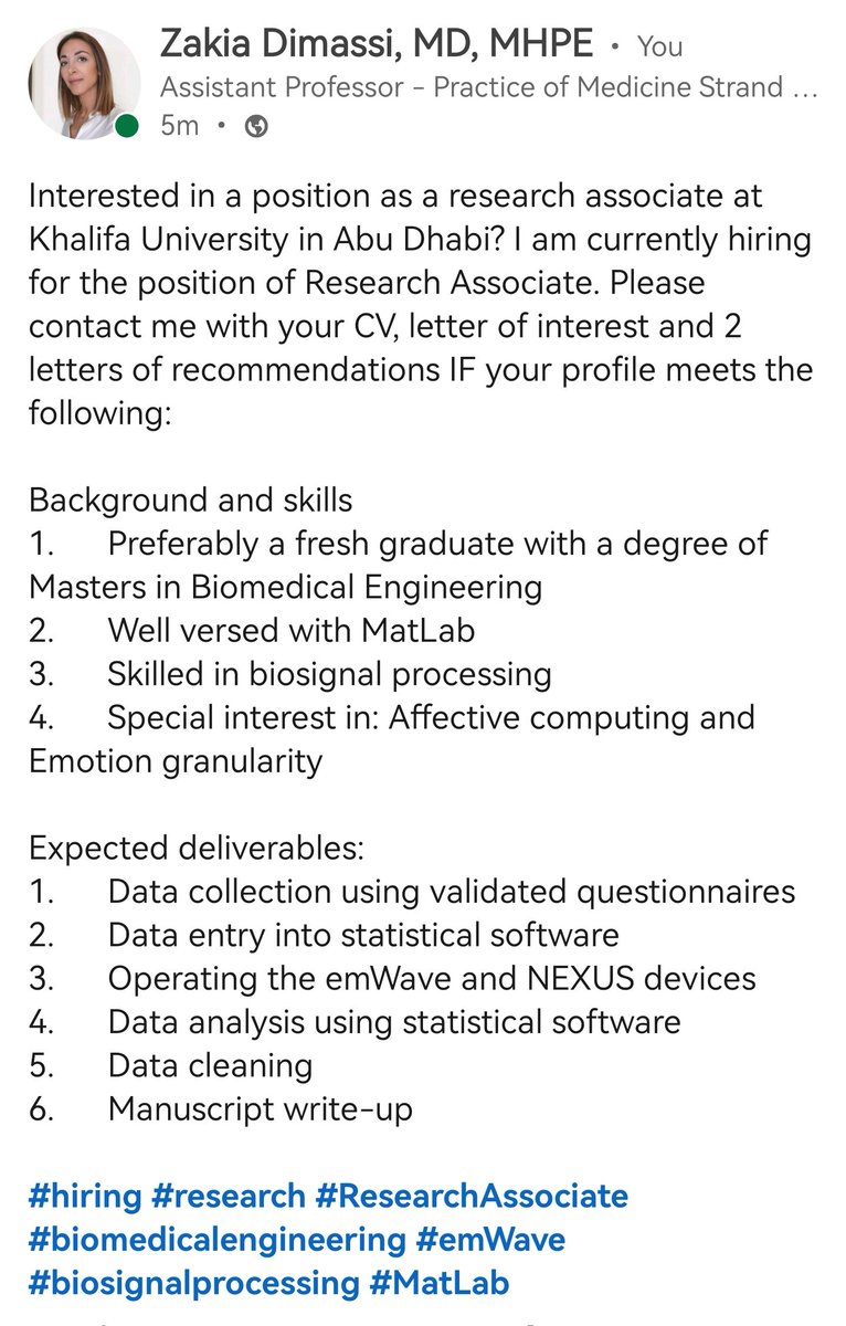 Please RT and share 🙏
#hiring #research #ResearchAssociate #biomedicalengineering #emWave #biosignalprocessing #MatLab