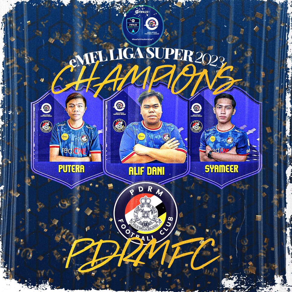 pdrmfcmy's tweet photo. 🏆 eMFL LIGA SUPER 2023 CHAMPIONS! 🏆 

We are the newly crowned eMFL LIGA SUPER 2023 Champions! 🔵🔴

Congratulations to Putera, Alif Dani and Syameer! Good Game, Well Played! ✨💪🏼

#pdrmfcesports #emfl #axisesports https://t.co/TIUBriR5eB