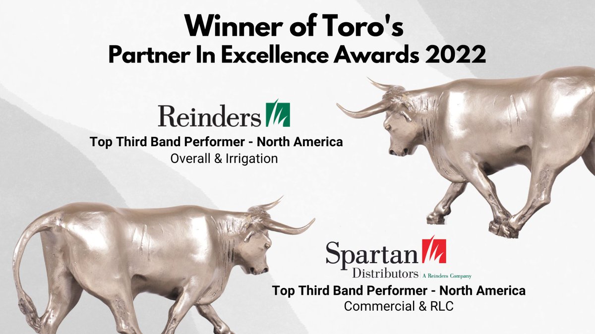 Reindersinc's tweet photo. We are honored to be the recipient of 4 @TheToroCompany Partner In Excellence Awards for 2022!  

We've been a Toro distributor for over 50 years, and this recognition highlights our teams' hard work and the exceptional service we provide.  

Learn more at https://t.co/P3e3guZXQB https://t.co/vlHHancAJS