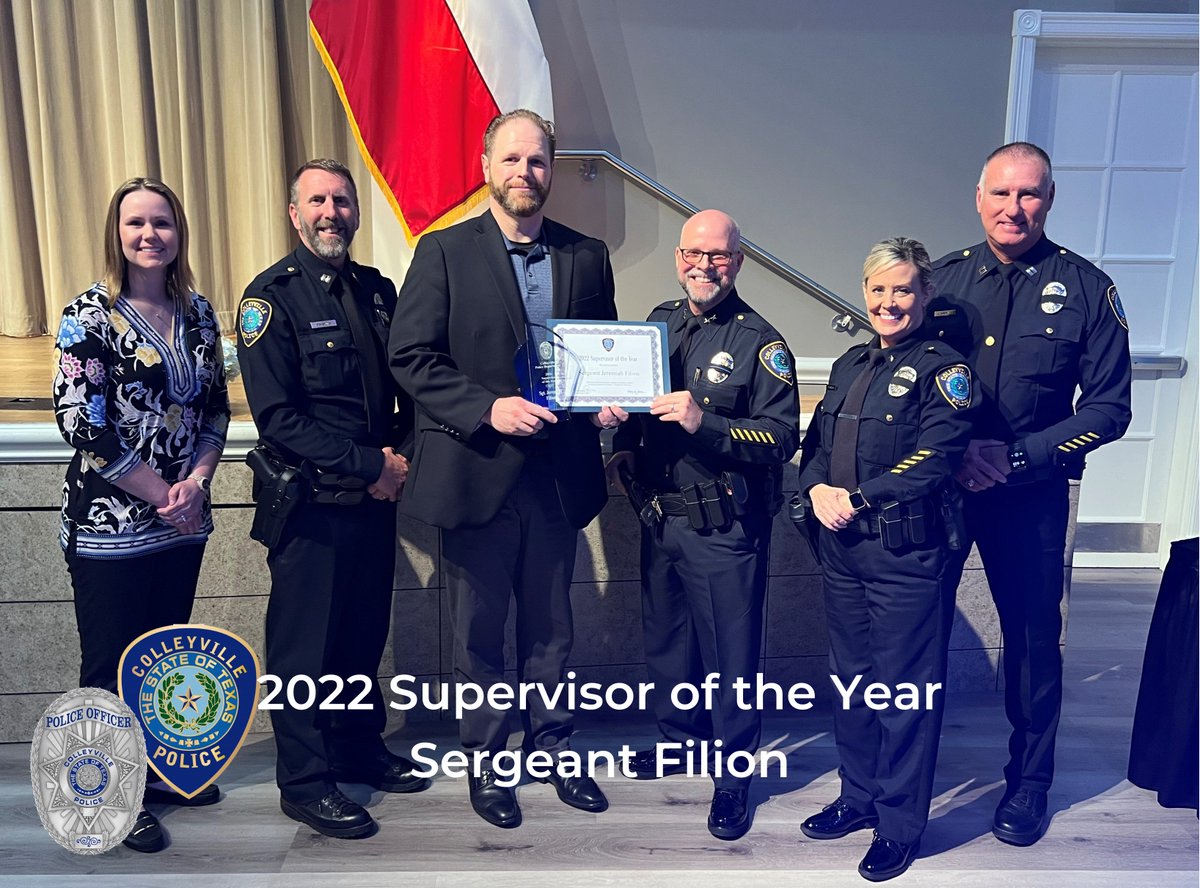 ColleyvillePD's tweet photo. On Monday, we had our annual Police Department Awards Banquet and wanted to highlight those employees who won awards this year! Please join us in congratulating our 2022 Supervisor of the Year, Sgt. Filion! #Congratulations #ColleyvillePolice #SupervisorOfTheYear @ChiefMillerCPD https://t.co/z2VdfMt7fs