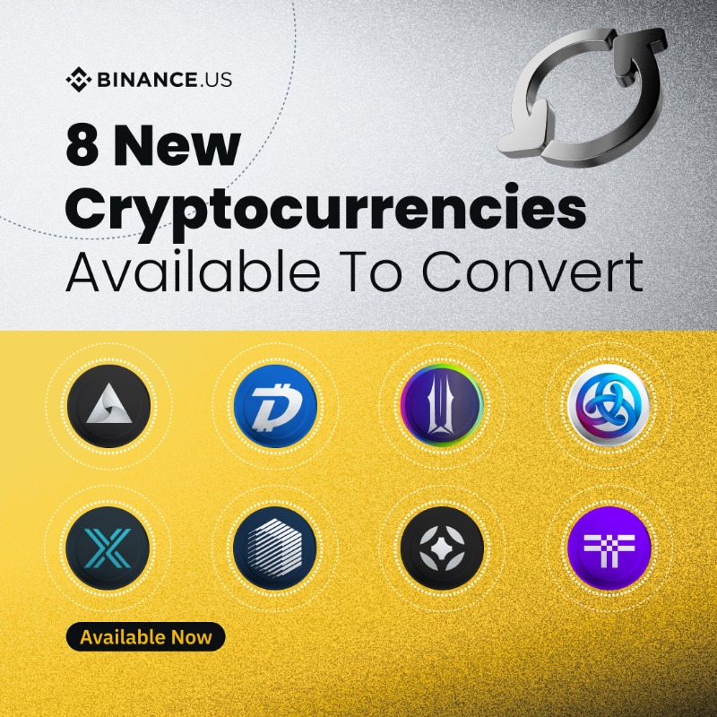 BinanceUS's tweet photo. We've added 8 tokens, including $API3, $ASTR, $DGB, $ILV, $IMX, $REN, $STG, and $T alongside 924 new trading pairs to our convert feature.

Convert allows customers to easily exchange one #cryptocurrency for another or $USD with zero fees.

Learn more: https://t.co/8Om8dh9DZv