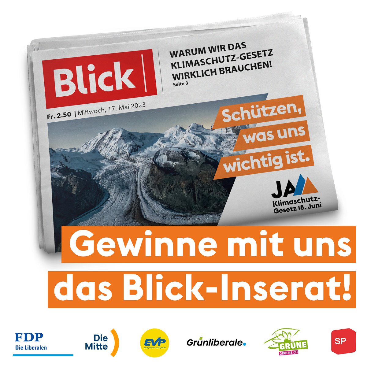 Ja zum wichtigen #Klimaschutzgesetz am 18. Juni! 🏔️🌱Der 24-Stündige <a href="/Blickch/">Blick </a>-Abstimmungskampf hat jetzt begonnen und damit das Rennen um ein Gratis-Inserat im Blick für das JA zum Klimaschutzgesetz. Unterstütze das Klima, indem du jetzt abstimmst! 🗳️👉blick.ch/politik/blick-…