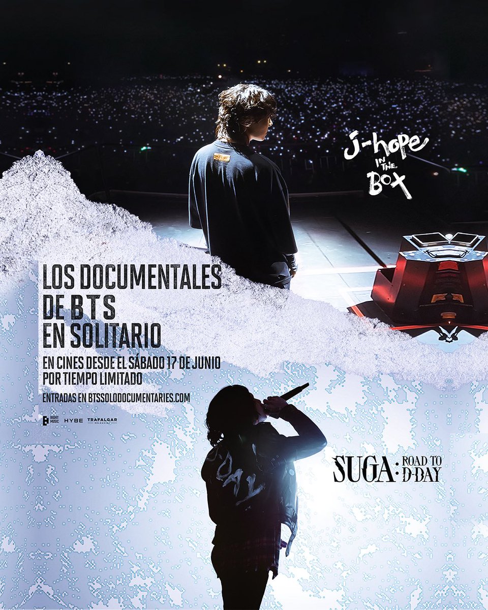CinexVe's tweet photo. ¡Alertas Fanáticos de BTS! Este 17 y 18 de junio llegará J-hope IN THE BOX y SUGA: Road to D-DAY a #Cinex 🤩

Dos increíbles documentales donde nos muestran su recorrido en su faceta como solistas. 🎤

Adquiere tus entradas aquí https://t.co/zWD2bE8nZW

#CinexEsElPlan https://t.co/Ar9Uw18ytP