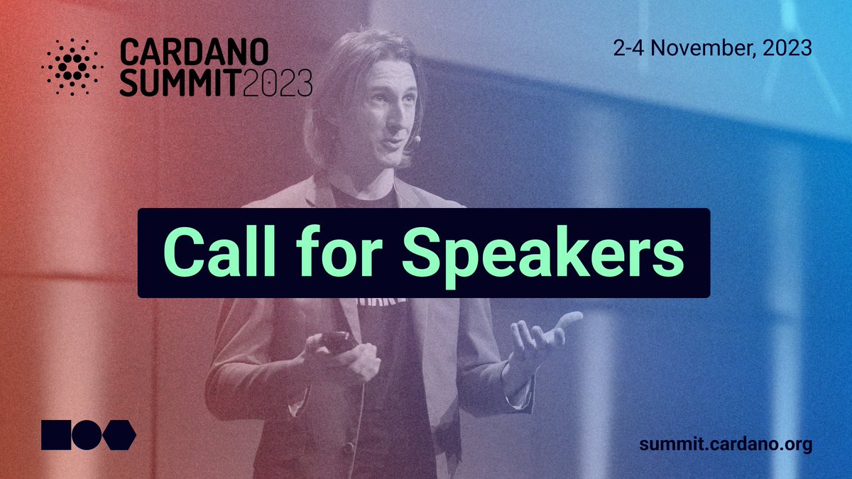 Cardano's tweet photo. 📣  Call for Summit Speakers! 

Each year leaders, entrepreneurs, &amp; blockchain enthusiasts take the stage to discuss &amp; explore innovative projects. 

🤩 This year it could be you!

Submit your proposal ➡️ https://t.co/vJswwMn82J

⛔ Submissions close 15 June
#CardanoSummit2023 https://t.co/ONtvh4Hc4v