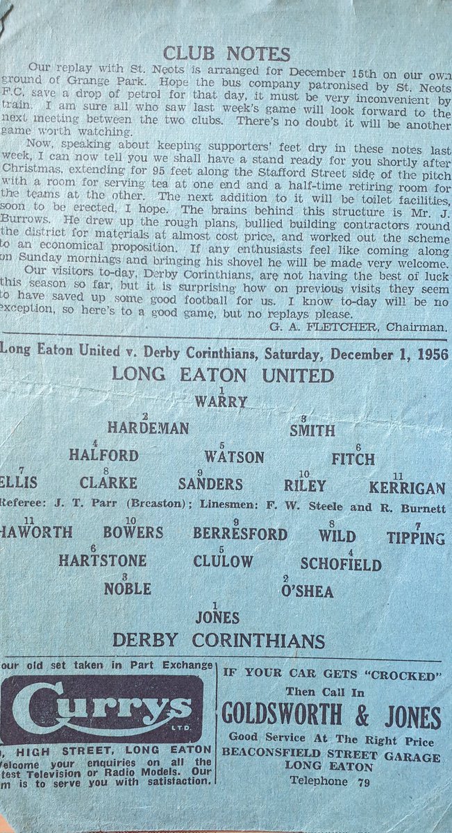 BAMuszwitz's tweet photo. Lovely old @LongEatonUnited @NonLeagueCrowd @NonLgeProgs programme: Long Eaton United v Derby Cointhians from the club's Central Alliance days in 1956 . https://t.co/lTymqud2z9