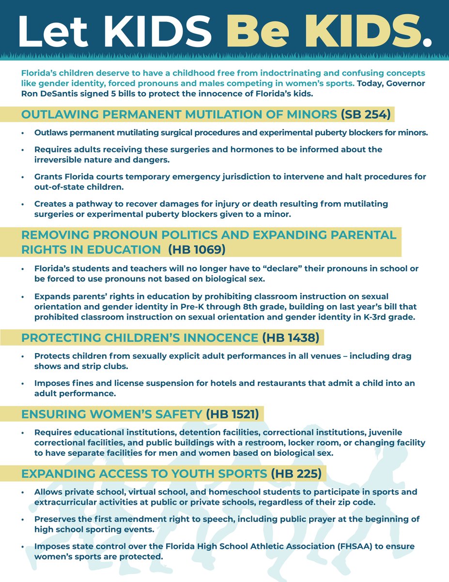 Florida students and teachers will no longer have to “declare” their pronouns in school or be forced to use pronouns not based on biological sex.

Our teachers will focus on what matters — reading, writing, and arithmetic.