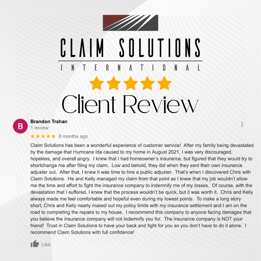 Claim_Solutions's tweet photo. We love the reviews from our clients, and we think you will too- Click the link in our bio to get help with your insurance claims!
#claims #insuranceclaims #claimsadjusters #personalproperty #insurance #damage #stormdamage #claimsolutions #commercialpublicadjuster https://t.co/DY2ajcQD6Q