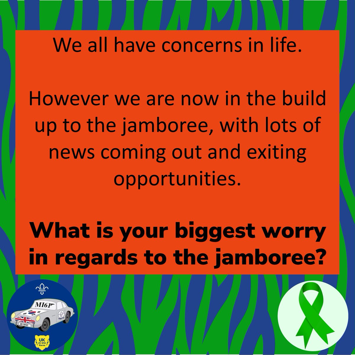 25wsj_unit61's tweet photo. It's normal to be worried about things in the buildup to a big event like the jamboree.

However, it's also important you share these worries... let us know in the comments what your biggest worries are ahead of the jamboree.

#Unit61 #Hampshirescouts #SouthLondonScouts https://t.co/Rm0H8ZzYc5