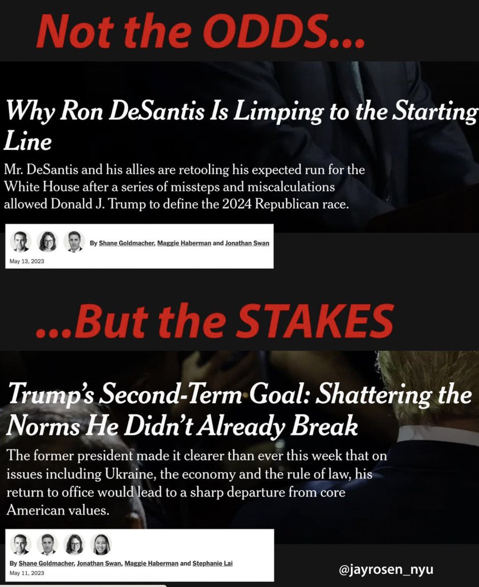 Not the odds, but the stakes.

That's my shorthand for what we most need from election coverage in 2024. Not who has what chances of winning, or their performance in the race so far, but the consequences for our democracy. Not the odds, but the stakes.