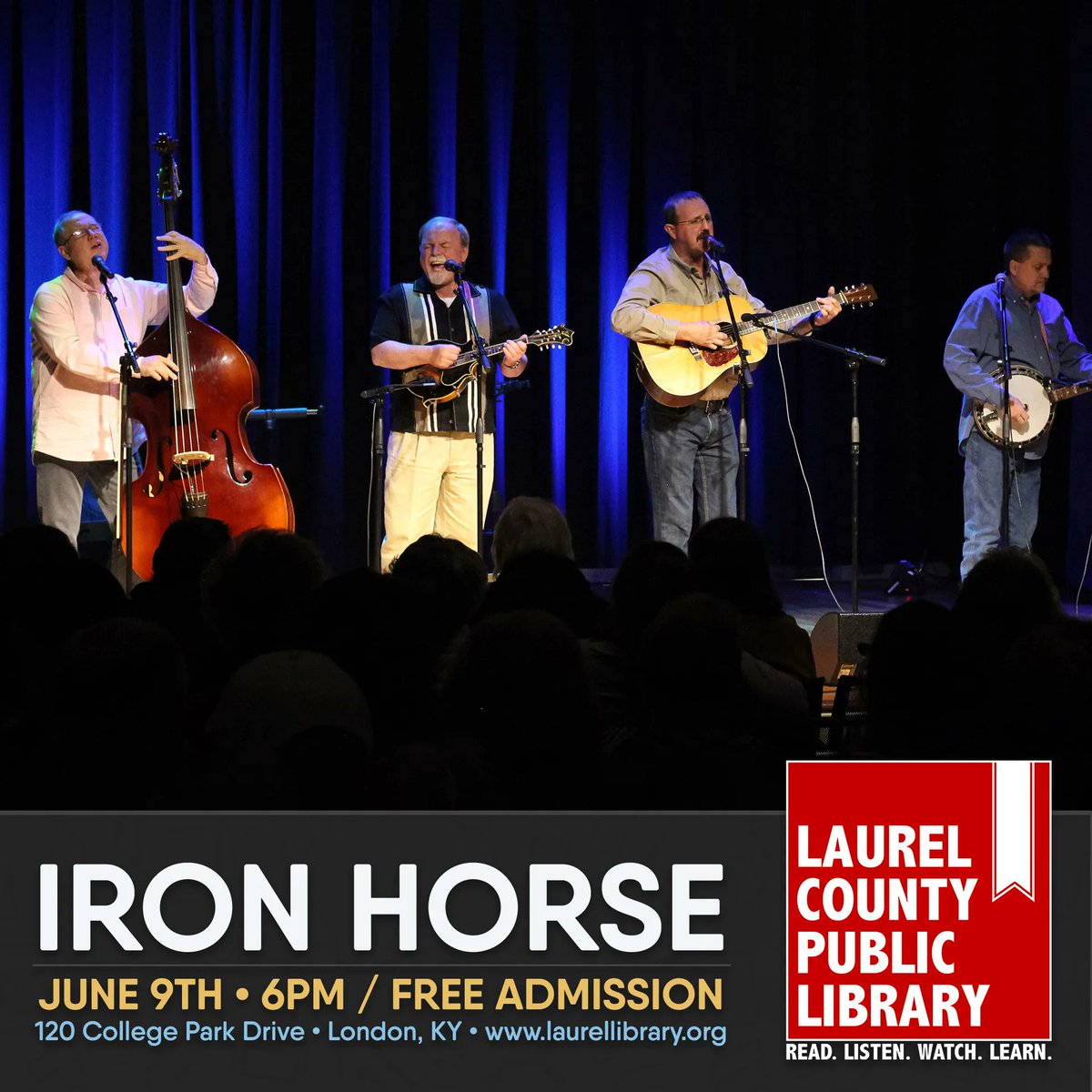 Join us as welcome Iron Horse back to the library stage! FREE admission, doors open at 5:30pm. 🔥 Link in bio.
...
@ironhorsebluegrass  #LaurelLibrary #VisitLondonKY #PublicLibraries #Music #Bluegrass #IronHorse
