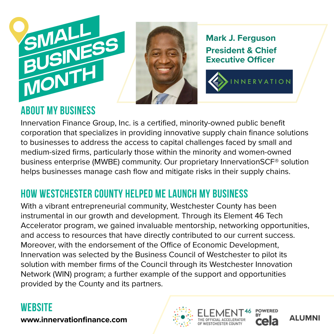 Small Business Month Spotlight: Innervation Finance Group, Inc.

Innervation Finance Group, Inc. (<a href="/Inn_Fin_Grp/">Innervation Finance Group, Inc.</a>) , Inc. is one of the fastest-growing, non-bank global providers of working capital and an <a href="/Element46Inc/">element46</a> grad.