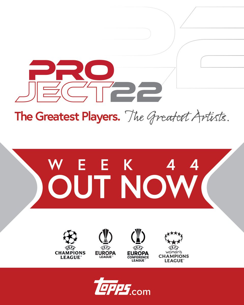 Topps_UK's tweet photo. And there we have it! Week 4️⃣4️⃣ brings Project 2️⃣2️⃣ to a close 👏
The final 3️⃣ beautifully designed artist cards are now live, ready for you to complete your collection.
Only available for 7️⃣ days ⏳
🔗 https://t.co/qYyejEQisP
#Topps #Project22 #UEFA #UCL #UEL https://t.co/AWkOGfVzws