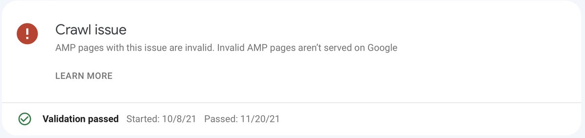 Hi <a href="/JohnMu/">John 🧀 ... 🧀</a> <a href="/googlesearchc/">Google Search Central</a> starting May 11th we are seeing on several sites a "Crawl issue" with AMP pages. Pages are valid, no block on robots or WAF. What could be the reason of this? When inspecting the URL we get "No further details available for this type of issue".