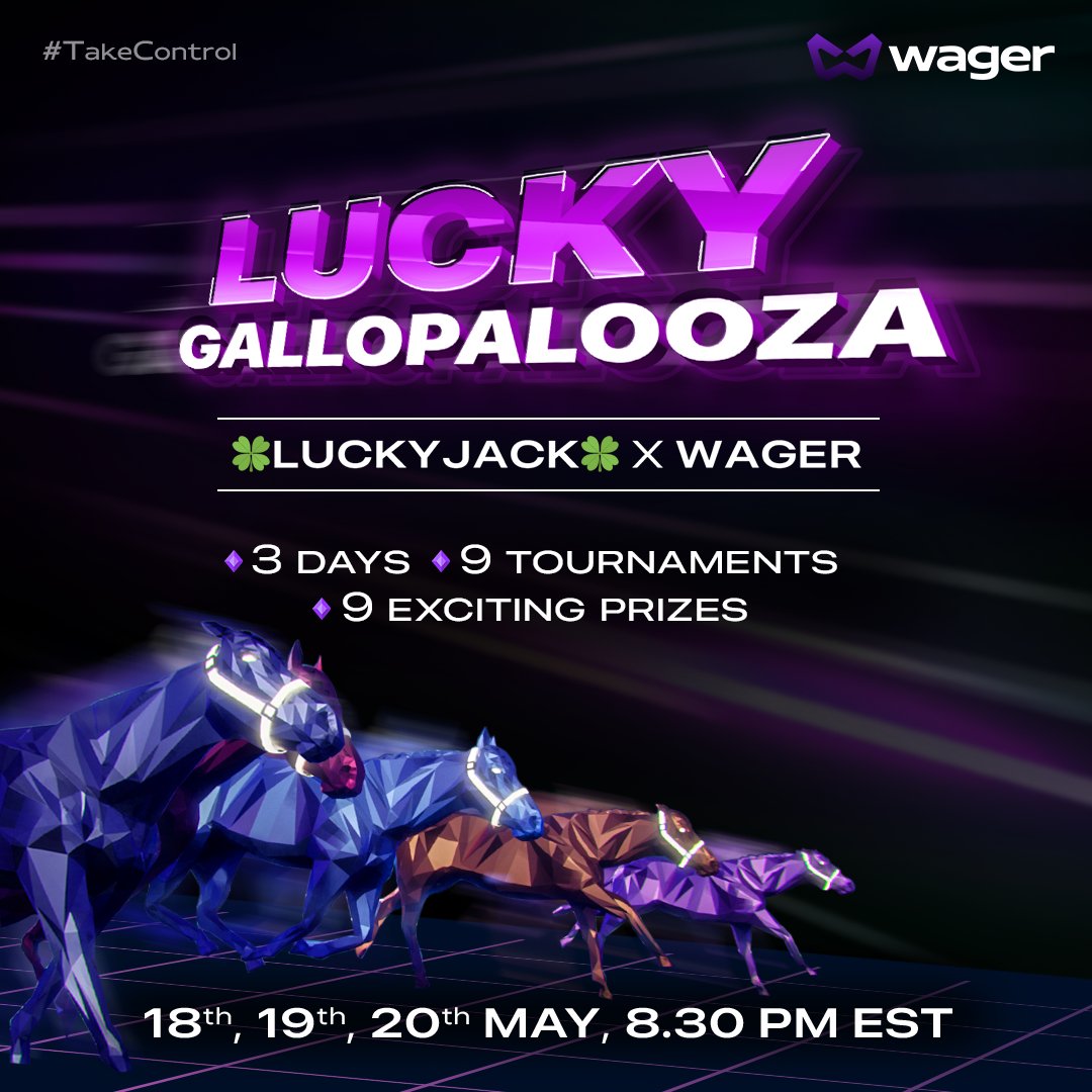 Get ready for <a href="/LuckyJackamoto/">🍀 LuckyJack 🍀</a> X #Wager’s biggest tournament festival - the Lucky Gallopalooza! 
Be a part of this 3-day tourney mania that includes 9 tournaments, 600+ USDT prizes &amp; a SPECIAL giveaway, all here for the #Zedrun community🐎 🎉 
Register now: auranft.co/tournaments