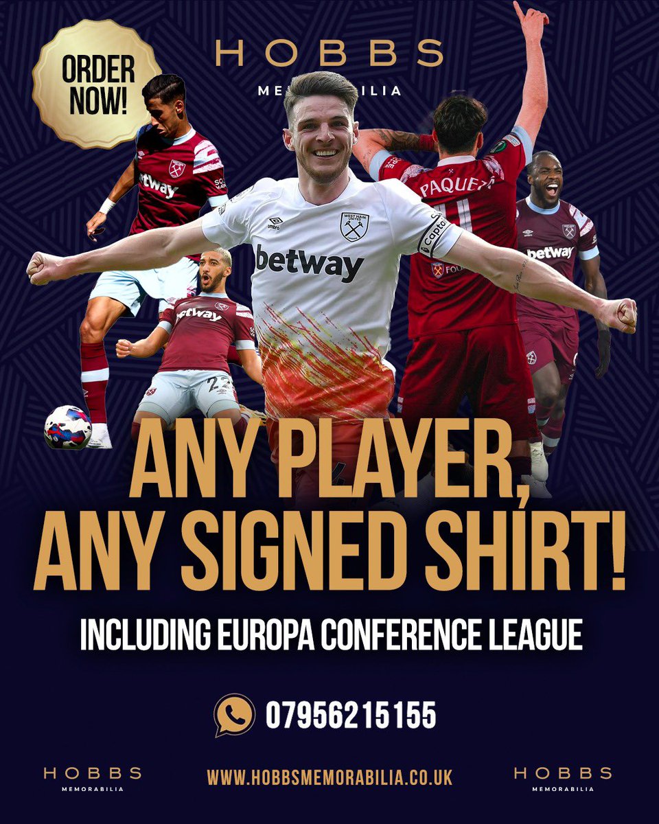 MartynHobbs12's tweet photo. Want a hammers signed shirt from your favourite player ? ⚒️

I’m offering any player on any shirt from
This season - including 

⚒️ Paqueta 
⚒️ Aguerd 
⚒️ Rice 
⚒️ Antonio 
⚒️ Benny 

LIMITED SPACE LEFT 

DM or Whatsapp me asap 07956215155 

(Retweets much appreciated)

COYI https://t.co/Hz6KtCY1jl