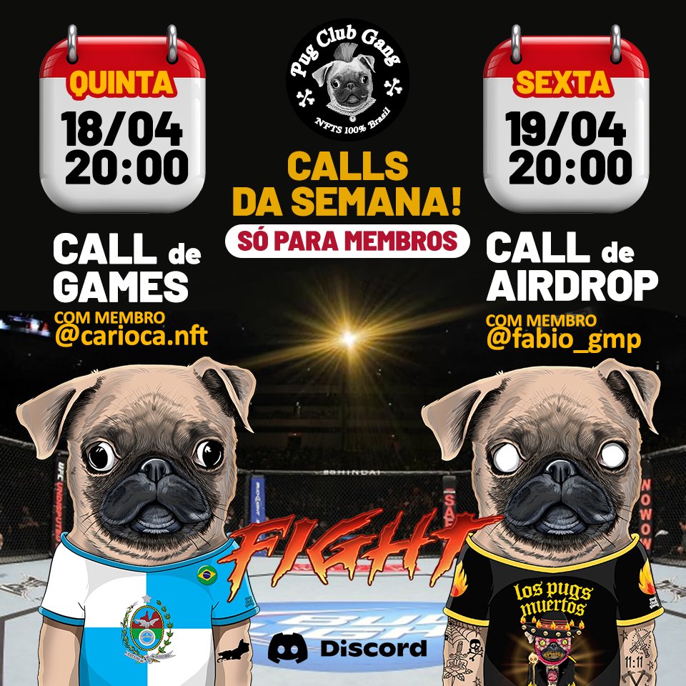 Pugflixbr's tweet photo. 🚨QUINTA E SEXTA! CALL FECHADA PARA MEMBROS🚨
DOIS DIAS FODAS DE CONHECIMENTO E DIVERSÃO.
(Precisa ter um Nft da coleção oficial da Pug Club Gang)
.
WOOF-WOOF! WOOF-WOOF! AUUUUU.
#nftbrasil #nftbrasiloficial #nftsaopaulo #NFTSP #nftrio #nftriodejaneiro https://t.co/Me0a6fnIMF