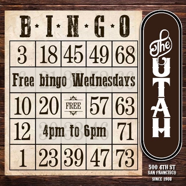 Free bingo from 4 to 6 pm every Wednesday!⁠
⁠
-AND-⁠
⁠
$1 Wing Wednesdays at The Utah! Best wing deal in town. Drink purchase required, dine in only.⁠
⁠
HAPPY HOUR from ⌚️4pm to 6pm weekdays featuring $5 Wells, $9 Well Shot &amp; Beer🍺, $1 Wings🍗⁠
⁠