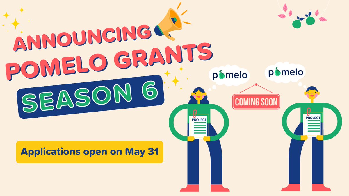 📢 Pomelo Grants Season 6 is going to be 🔥🔥🔥!

Get ready for multi-pools and an additional matching partner. 👏

📆Applications open on May 31 &amp; donations start on June 7.

💸Don’t miss out on this great opportunity!

All the details 👉 loom.ly/ZxkYR_g

#web3funding