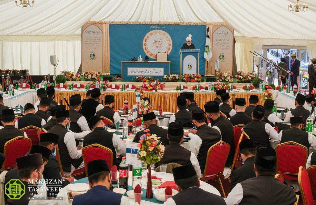 pressahmadiyya's tweet photo. PRESS RELEASE

68 missionaries of the Ahmadiyya Muslim Community received their degrees from His Holiness Hazrat Mirza Masroor Ahmad. 

He advised them to always have sympathy for others, speak with courage &amp; wisdom, and strive to reform society. 

https://t.co/5AVlJYUexm https://t.co/pMF9u27yIz