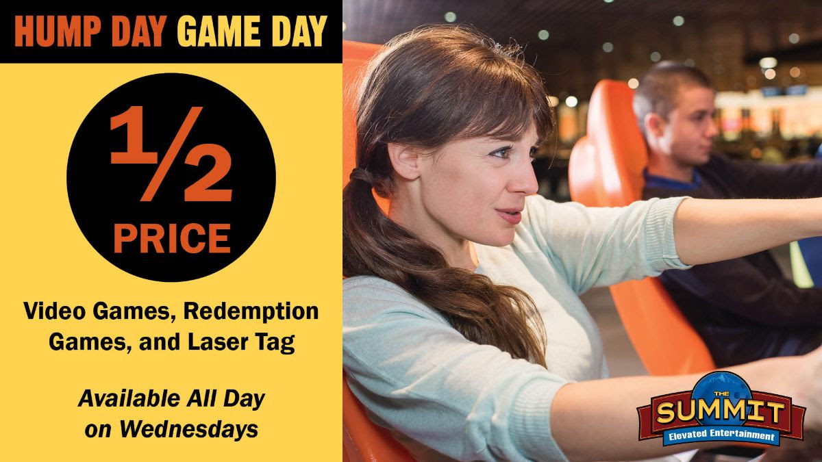 SummitThornton's tweet photo. Happy Hump Day!

Enjoy our arcade games at 50% off all day today.

#Arcade #ThorntonColorado https://t.co/hyhuBjQZzj