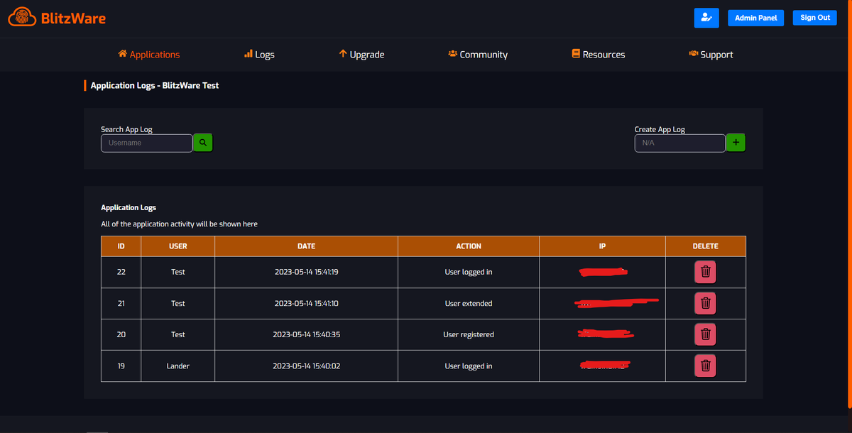 BlitzWare's tweet photo. Introducing Application Logs. 

With this you can check all the activity that found place in your application! Such as users logging in, registering, extending their subscription or any action that you want to log that happens in your application!

#Business #innovation #auth https://t.co/Ppegm4xIwX