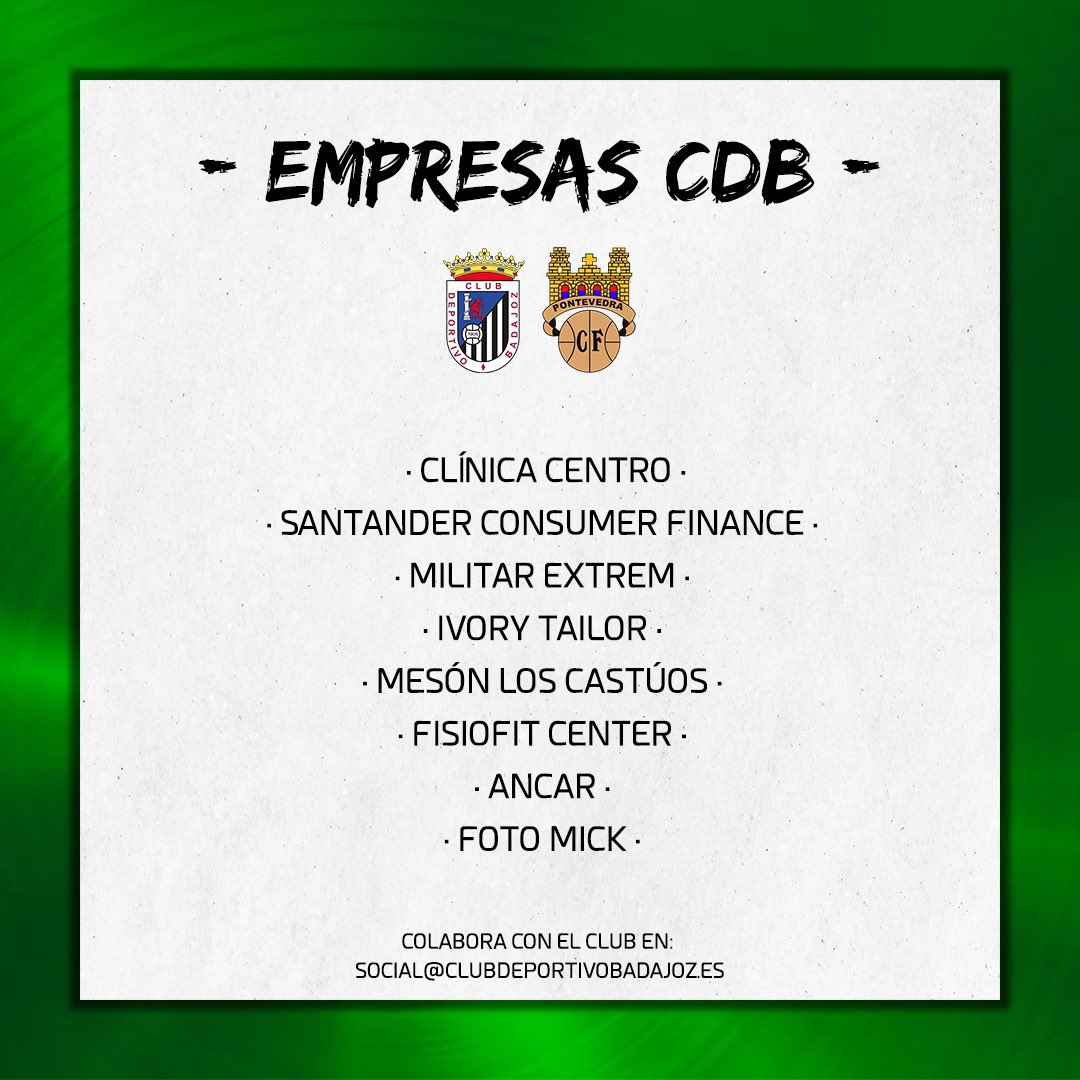 ¡Seguimos sumando #EmpresasCDB que no quieren dejar solo al equipo el sábado! 

¡GRACIAS!

¿Quieres conocer el listado completo? Entra en el siguiente enlace: clubdeportivobadajoz.es/noticias/empre…