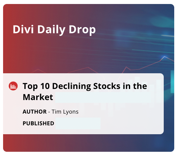 DiviStocks's tweet photo. ✅ 👉 ✅ 👉https://t.co/HXnPoYwgwv
✅ ✅ Top 10 Declining Stocks in the Market on May 16, 2023 #Divinia #DiviStocks #DiviTools #AI #NN #NLP #stocks https://t.co/j40f2q4da3