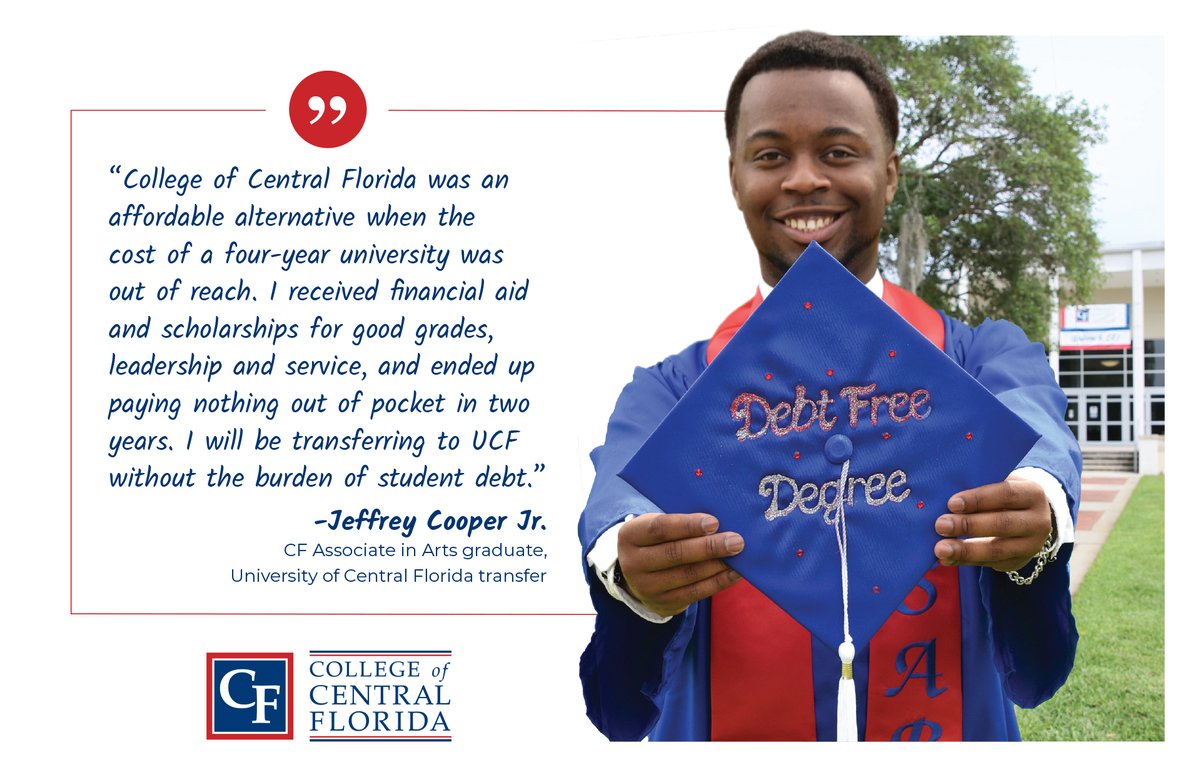 At CF, we believe college should be accessible to everyone! Like Jeffrey, 2/3 of our graduates leave college with no student loan debt.

Find out how we can help make college affordable for you! bit.ly/3OiIoPD

#ACollegeForEveryone #DebtFreeDegree #College #FinancialAid