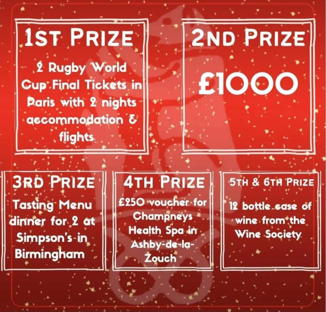 The centenary raffle tickets are still on sale and the draw is taking place on 10.06 <a href="/curiousmrssmith/">Liz Smith</a> Party on the Pitch! They're £5 each and there are some great prizes.
Tickets are available to be bought from behind the bar.
Please share- you've got to be in it, to win it!
