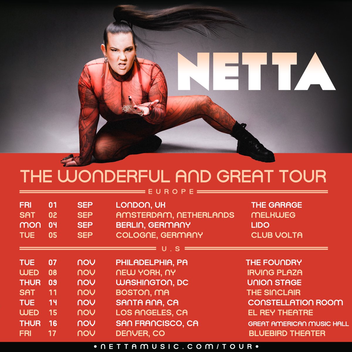 SURPRISE !!! The Wonderful and Great tour kicks off this fall in Europe and the US. Tickets go on sale THIS Friday 5/19 at 10AM local time !!! nettamusic.com/tour 💞