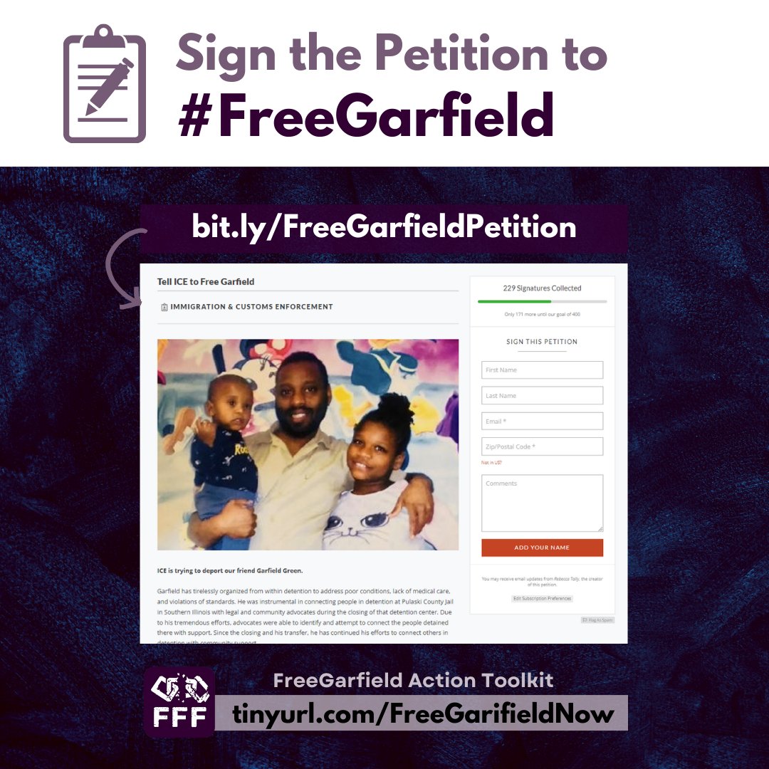 familiesfreedom's tweet photo. Garfield Green is a father, husband, and activist who has lived in the US for 30 years. He deserves to be surrounded by his community, which includes his wife, children, and family members.
Use this action toolkit to help us #FreeGarfield:
➡️ https://t.co/WTGSpspz8b https://t.co/uP8FoxFvTJ