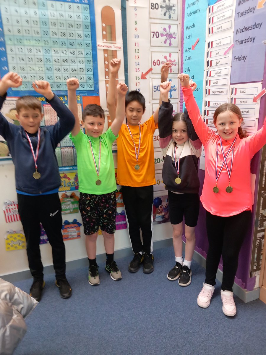 ashparkprimary's tweet photo. P4C's relay team stormed to victory and were delighted to have their medals  awarded by Mrs Lang - next stop, the Paris Olympics! #unstoppable #worthywinners https://t.co/5floAI8nlC