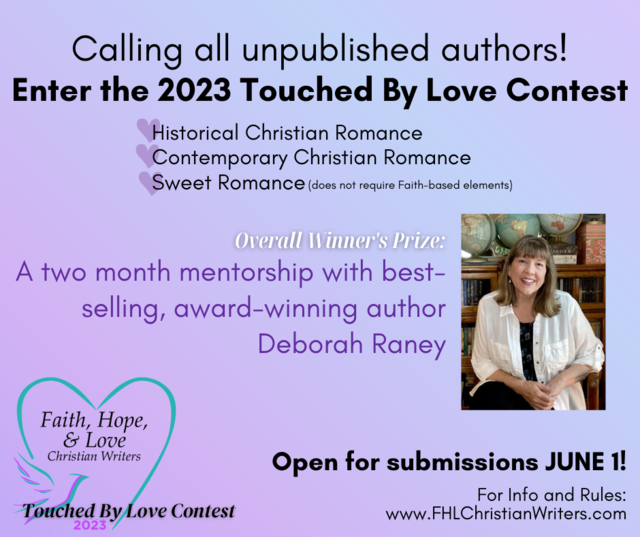Here's an opportunity for unpublished authors of Christian romance. Detail are at this link: fhlchristianwriters.com/touched-by-lov…

#ChristianRomance #SweetRomance #WritingContest #UnpublishedAuthors #WritingCommunity #AuthorsLife #Authors #Books