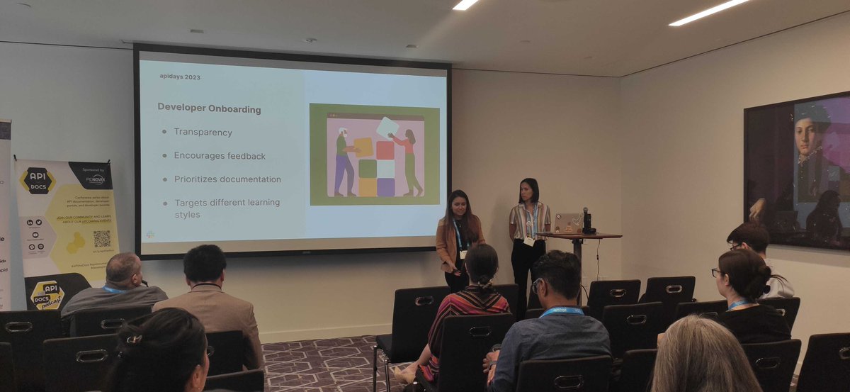 APItheDocs's tweet image. Now @s_illiv &amp;amp; Maria José Hernández from @SlackHQ are on stage at @APIdaysGlobal NY to share how they &quot;adopted a beginner’s mindset to scale both internal and external developer success with the new modular platform.&quot;  

#APIprogram #APIeconomy #developerportal #APItheDocs