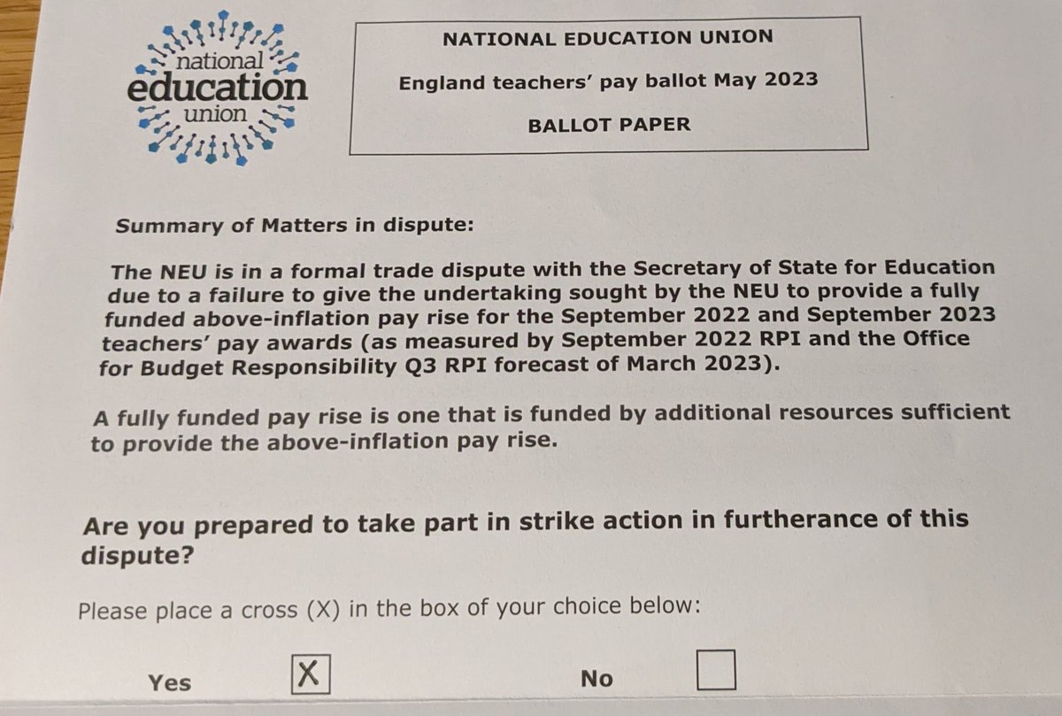 Since the beginning of this dispute we've had:
❌Fake news from the DfE
❌Insulting, unfunded pay offer
❌and now a refusal to negotiate to resolve the dispute from @GillianKeegan 

So yes, I'm willing to take part in further strike action. Vote Yes because #TeachersDeserveBetter