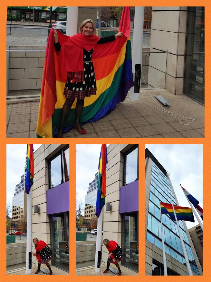 nlenchile's tweet image. Hoy, en el Día Internacional contra la LGTBIfobia, nuestra Embajadora @carmengonsalves alzó la bandera 🏳️‍🌈. Todxs debemos tener igualdad en derechos y oportunidades, libres de violencia y odio, sin importar nuestro orientación o identidad sexual #UnidosEnDiversidad #TogetherAlways