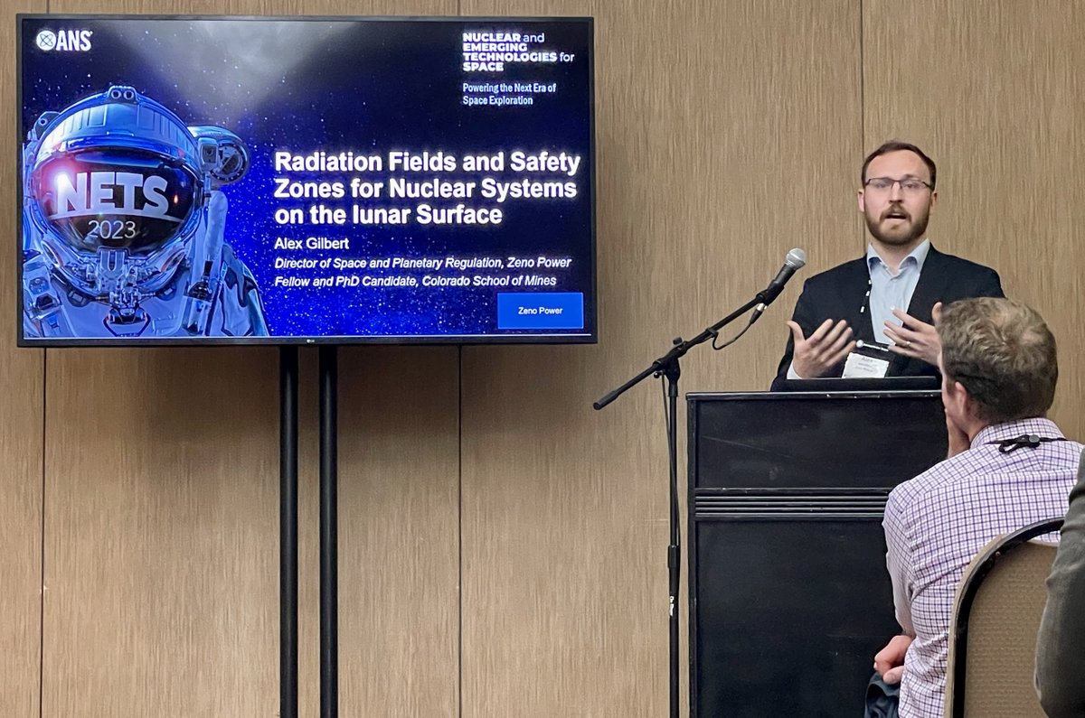 zeno_power's tweet photo. Triple threat: Our Co-Founder & CEO Tyler Bernstein, Co-Founder & CTO Jake Matthews & @gilbeaq highlighted Zeno and our progress commercializing radioisotope power systems @ANS_org #NETS2023 conference! https://t.co/VAQ531k1TZ