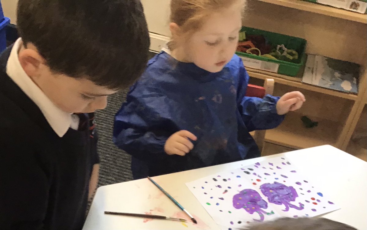 The children painted their own butterflies with spots then folded the paper to make double that number. #OLGHEYFS #OLGHart #OLGHeyfs #OLGHmaths #double #doubling #art #butterflies