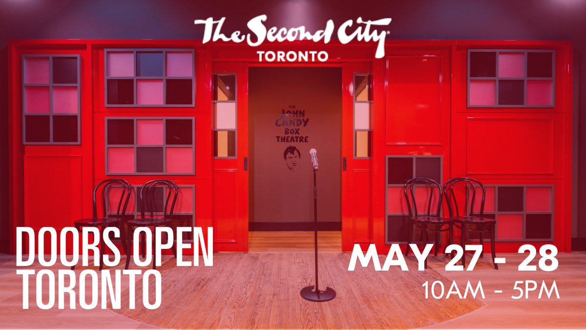 Join us at @SecondCityTO for Doors Open Toronto! May 27-28 10:00 AM - 5:00 PM 🎭 Step behind the scenes of comedy! Free admission! 😄 📸 Share your smiles with #TheSecondCityTO. Don't miss this funny adventure! tinyurl.com/SCTOOD #DOT2023 #SecondCityTO #ImprovToronto