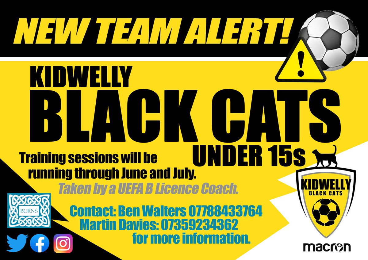 NEW TEAM ALERT - KIDWELLY BLACK CATS U15s Due to popular demand our preseason training sessions planned for June and July are starting next Tuesday 23 May 2023. 6pm start at Parc Stephens. Everyone welcome! @glanymorpe @Ysgol_Strade @bromyrddin