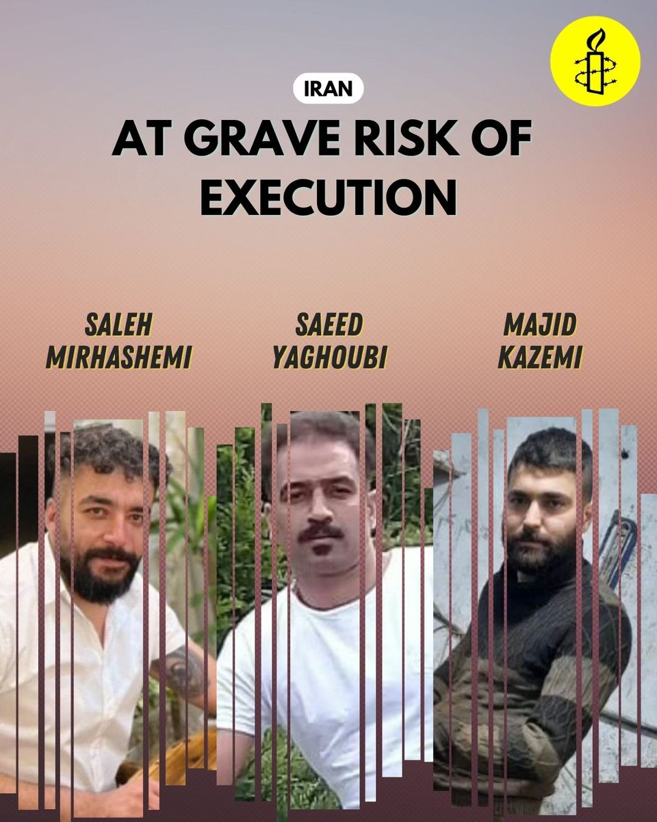 Taheri_Movement's tweet photo. .@amnestypress :#Iran's #MajidKazemi, #SalehMirhashemi &amp; #SaeedYaghoubi are at imminent risk of #execution. Prison authorities told their families today was their final visit.
The three men were subjected to torture while &amp; forced to make incriminating statements. https://t.co/XFSu5ucyZU