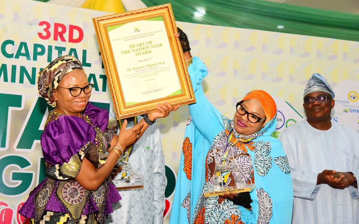 DrRamatuAliyu's tweet photo. I am deeply honored to receive the prestigious "Heart of the Nation Star Award" from the Federal Capital Territory Administration (FCTA). This recognition is a testament to the unwavering dedication and collective efforts of the entire FCT team, and I am profoundly grateful.

I extend my appreciation to the FCT Minister, Muhammad Musa Bello, for his leadership and support. Additionally, I would like to express my gratitude to the incredible FCT residents whose unwavering support has bolstered my work throughout the years.

It is with immense gratitude that I embrace the opportunity to serve the people of the FCT, and I remain committed to tirelessly working towards creating an even better place for all. The FCT holds boundless potential to flourish as a remarkable city, and I am privileged to contribute to its growth and prosperity.