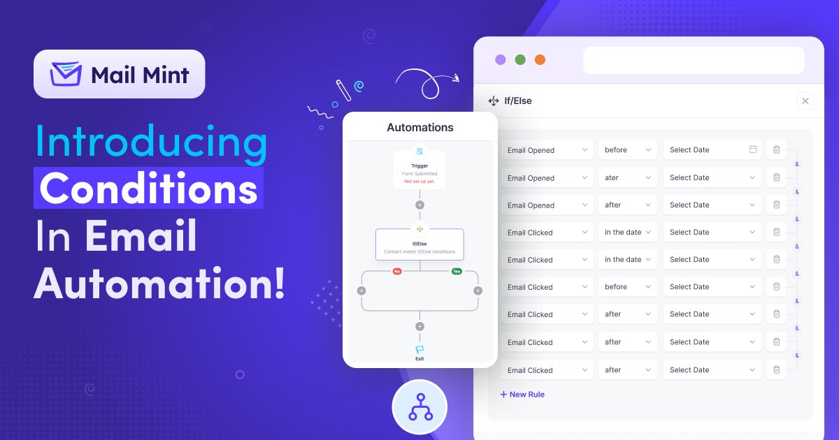WpFunnels's tweet photo. Introducing Behavior-based conditions In #EmailAutomation Flows In #MailMint! 

You'll get 2 conditions based on user actions, 
✅ Email Open &amp; 
✅ Email Click 

Try our #conditions in email automation today Take Your #EmailCampaigns To The Next LevelI! 🔥 https://t.co/7MKXVHZ2NH