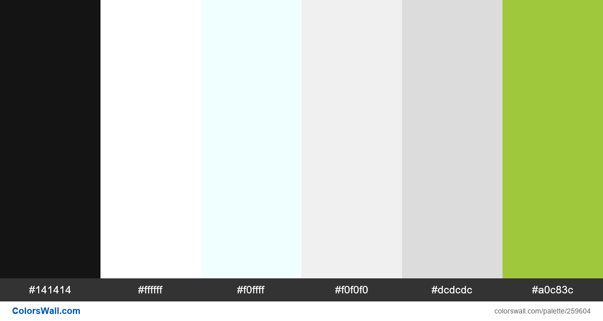 colorswall's tweet photo. Positive mascot illustration character colors palette #141414, #ffffff, #f0ffff, #f0f0f0, #dcdcdc, #a0c83c colors palette https://t.co/jSv3OnVcom https://t.co/Sza0ZmeVWD