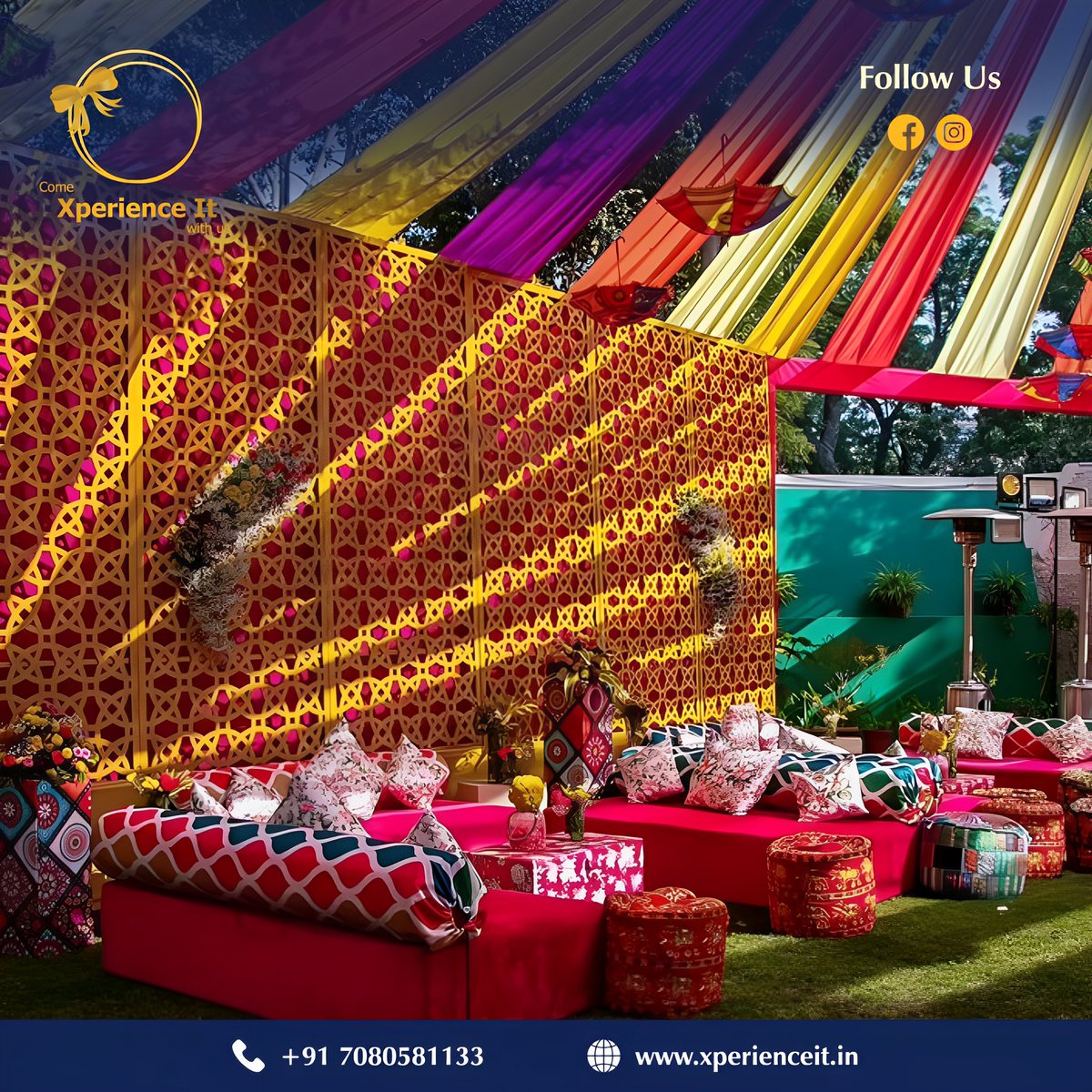 Yellow- is the color of sunshine, happiness, & all things bright🌻   Here are some simple & trending backdrops by @xperience.it Follow @xperience.it 👉Tag #xperienceit to get featured. #haldidecor #haldiceremony #nalugu #mangalsnanam #marigolddecor #haldishoot #haldiphotography