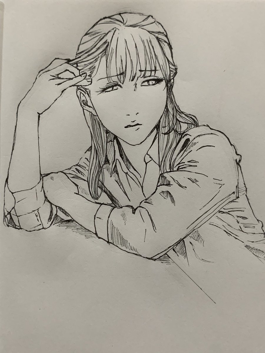 imomoti_Ganmo's tweet photo. 模写でペン入れ。顔だけ自分の絵
 #模写 と調べたらキャラが多かったので、自分とてつもなくつまらん絵をかいてしまったと思った⁝( ;ᾥ;  )⁝
 #イラスト  #Illust  #落書き https://t.co/eZNLEZfaL4