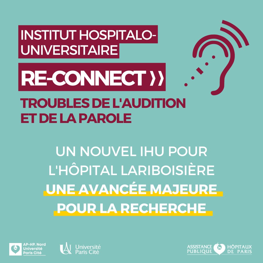 [#Recherche] L'<a href="/HopLariboisiere/">Hôpital Lariboisière - Fernand-Widal AP-HP</a> se réjouit de la création de l'Institut Hospitalo-Universitaire re-Connect cofondé avec <a href="/APHP/">Assistance Publique – Hôpitaux de Paris (AP-HP)</a> <a href="/Inserm/">Inserm</a> <a href="/univ_paris_cite/">Université Paris Cité</a> <a href="/institutpasteur/">Institut Pasteur, since 1887</a> <a href="/PourlAudition/">Fondation Pour l'Audition</a> parmi les 12 IHU annoncés par le Président de la République le 16 mai 2023 !